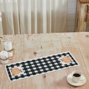 Pumpkin Harvest Buffalo Plaid Table Runner 8x24 Country Farmhouse Fringed